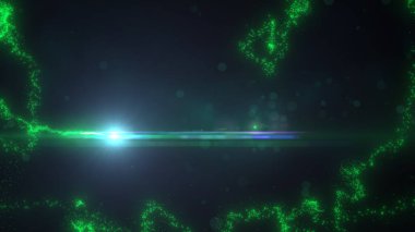 Türbülans Parçacıkları ve Lens Fişeği ile Yeşil Dalgalı Işık Çizgileri, Geniş Ekran 4K Çözünürlük