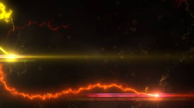 Sarı ve Turuncu Dalgalı Işık Çizgileri Türbülans Parçacıkları ve Lens Fişekleri, Geniş Ekran 4K Çözünürlük