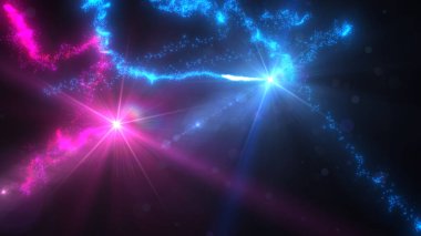 Mavi ve Pembe Dalgalı Işık Çizgileri Türbülans Parçacıkları ve Lens Fişekleri, Geniş Ekran 4K Çözünürlük