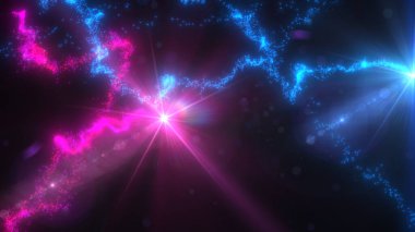 Mavi ve Pembe Dalgalı Işık Çizgileri Türbülans Parçacıkları ve Lens Fişekleri, Geniş Ekran 4K Çözünürlük