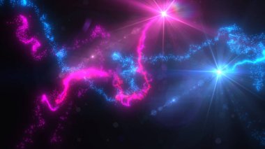 Mavi ve Pembe Dalgalı Işık Çizgileri Türbülans Parçacıkları ve Lens Fişekleri, Geniş Ekran 4K Çözünürlük