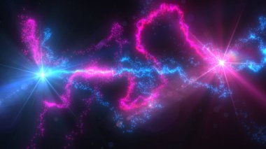 Mavi ve Pembe Dalgalı Işık Çizgileri Türbülans Parçacıkları ve Lens Fişekleri, Geniş Ekran 4K Çözünürlük