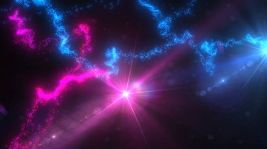 Mavi ve Pembe Dalgalı Işık Çizgileri Türbülans Parçacıkları ve Lens Fişekleri, Geniş Ekran 4K Çözünürlük