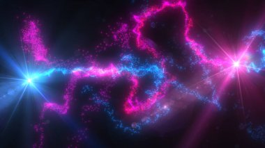 Mavi ve Pembe Dalgalı Işık Çizgileri Türbülans Parçacıkları ve Lens Fişekleri, Geniş Ekran 4K Çözünürlük