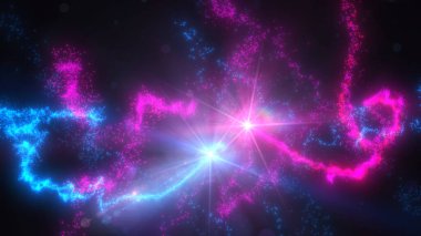 Mavi ve Pembe Dalgalı Işık Çizgileri Türbülans Parçacıkları ve Lens Fişekleri, Geniş Ekran 4K Çözünürlük