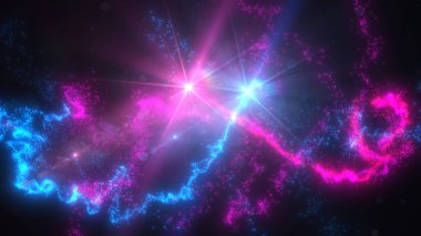 Mavi ve Pembe Dalgalı Işık Çizgileri Türbülans Parçacıkları ve Lens Fişekleri, Geniş Ekran 4K Çözünürlük