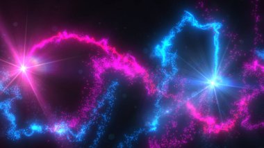 Mavi ve Pembe Dalgalı Işık Çizgileri Türbülans Parçacıkları ve Lens Fişekleri, Geniş Ekran 4K Çözünürlük