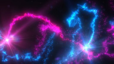 Mavi ve Pembe Dalgalı Işık Çizgileri Türbülans Parçacıkları ve Lens Fişekleri, Geniş Ekran 4K Çözünürlük