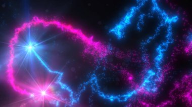 Mavi ve Pembe Dalgalı Işık Çizgileri Türbülans Parçacıkları ve Lens Fişekleri, Geniş Ekran 4K Çözünürlük