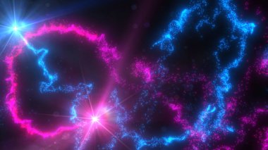 Mavi ve Pembe Dalgalı Işık Çizgileri Türbülans Parçacıkları ve Lens Fişekleri, Geniş Ekran 4K Çözünürlük