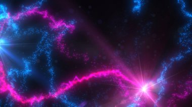 Mavi ve Pembe Dalgalı Işık Çizgileri Türbülans Parçacıkları ve Lens Fişekleri, Geniş Ekran 4K Çözünürlük