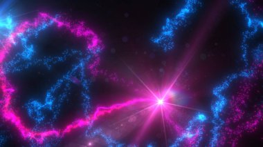 Mavi ve Pembe Dalgalı Işık Çizgileri Türbülans Parçacıkları ve Lens Fişekleri, Geniş Ekran 4K Çözünürlük