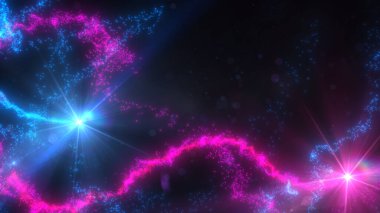 Mavi ve Pembe Dalgalı Işık Çizgileri Türbülans Parçacıkları ve Lens Fişekleri, Geniş Ekran 4K Çözünürlük