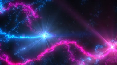 Mavi ve Pembe Dalgalı Işık Çizgileri Türbülans Parçacıkları ve Lens Fişekleri, Geniş Ekran 4K Çözünürlük