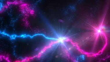 Mavi ve Pembe Dalgalı Işık Çizgileri Türbülans Parçacıkları ve Lens Fişekleri, Geniş Ekran 4K Çözünürlük