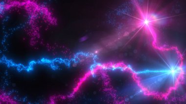 Mavi ve Pembe Dalgalı Işık Çizgileri Türbülans Parçacıkları ve Lens Fişekleri, Geniş Ekran 4K Çözünürlük