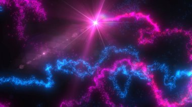 Mavi ve Pembe Dalgalı Işık Çizgileri Türbülans Parçacıkları ve Lens Fişekleri, Geniş Ekran 4K Çözünürlük