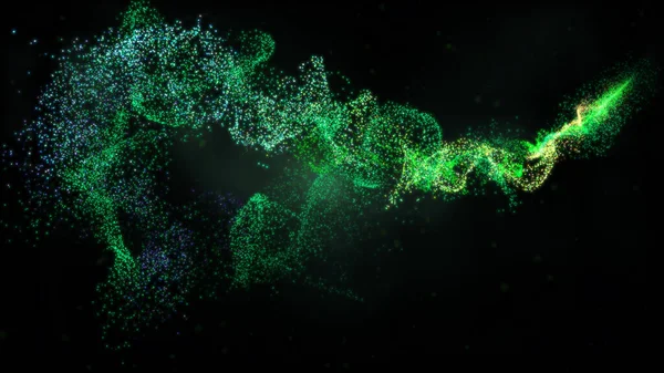 Türbülans Parçacıkları ile Yeşil Dalgalı Işık Çizgileri, Geniş Ekran 4K Çözünürlük