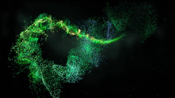 Türbülans Parçacıkları ile Yeşil Dalgalı Işık Çizgileri, Geniş Ekran 4K Çözünürlük