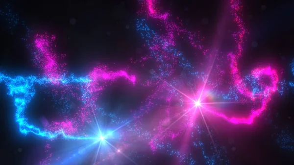 Mavi ve Pembe Dalgalı Işık Çizgileri Türbülans Parçacıkları ve Lens Fişekleri, Geniş Ekran 4K Çözünürlük