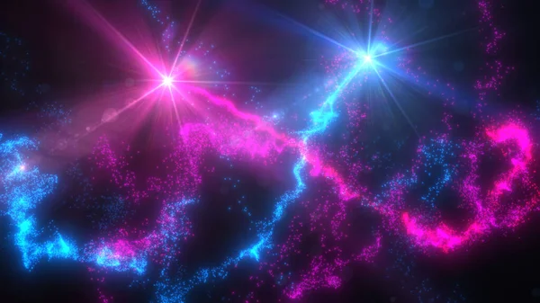 Mavi ve Pembe Dalgalı Işık Çizgileri Türbülans Parçacıkları ve Lens Fişekleri, Geniş Ekran 4K Çözünürlük