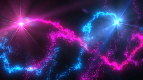 Mavi ve Pembe Dalgalı Işık Çizgileri Türbülans Parçacıkları ve Lens Fişekleri, Geniş Ekran 4K Çözünürlük