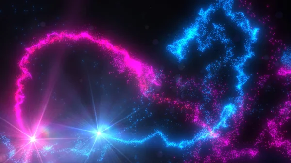 Mavi ve Pembe Dalgalı Işık Çizgileri Türbülans Parçacıkları ve Lens Fişekleri, Geniş Ekran 4K Çözünürlük