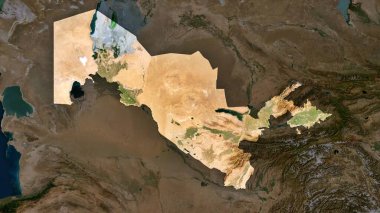 Asya 'daki 4K Özbekistan Bölge Haritası, Yüksek Çözünürlüklü Uydu Görünümü, Geniş Ekran 4K Çözünürlük