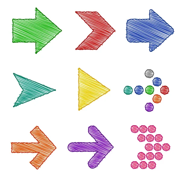 Coloridos conjuntos de sombreado Flecha pluma — Vector de stock