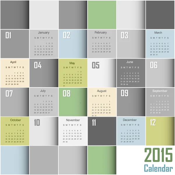Abstraktní čtverce kalendář 2015 - začátek týdne v neděli — Stockový vektor