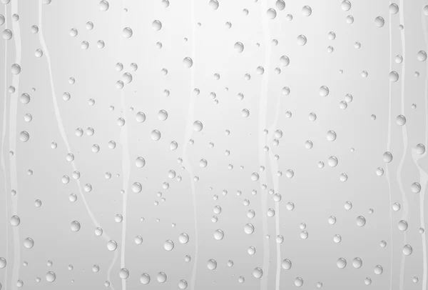 Gotas de agua de lluvia sobre vidrio con fondo gris — Vector de stock