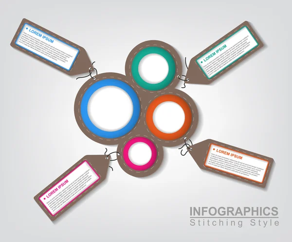 Círculo Infografía estilo cosido — Vector de stock