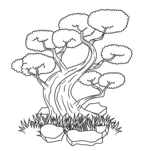 Krásné bonsaje strom izolované tetování — Stockový vektor