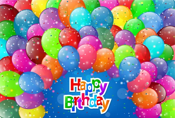 Feliz aniversário cartão de saudação com balões coloridos — Vetor de Stock