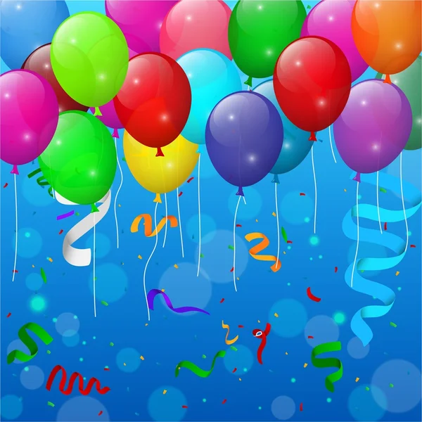 Feliz fiesta de cumpleaños con globos y cintas de fondo — Vector de stock