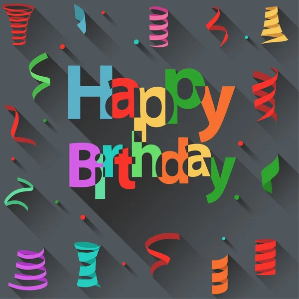 Happy Birthday Text mit Schleife und Konfetti flache Gestaltung — Stockvektor