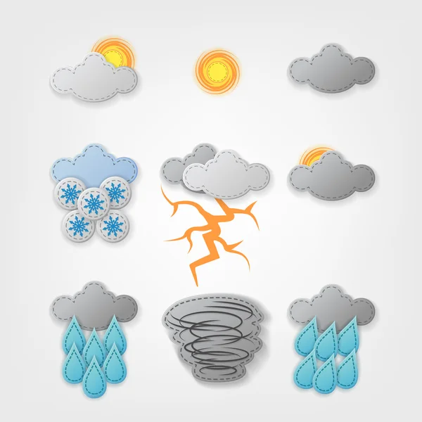 Set ikon cuaca yang dijahit - Stok Vektor
