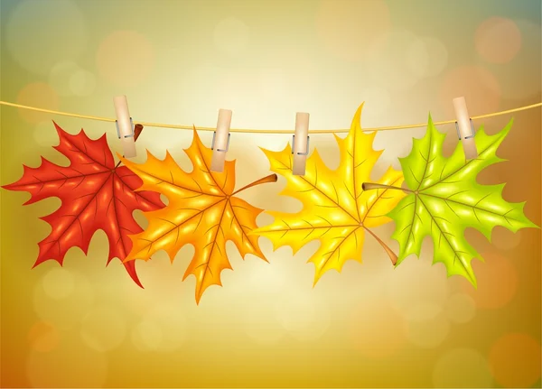 Podzimní listí s pozadím clothespins — Stockový vektor