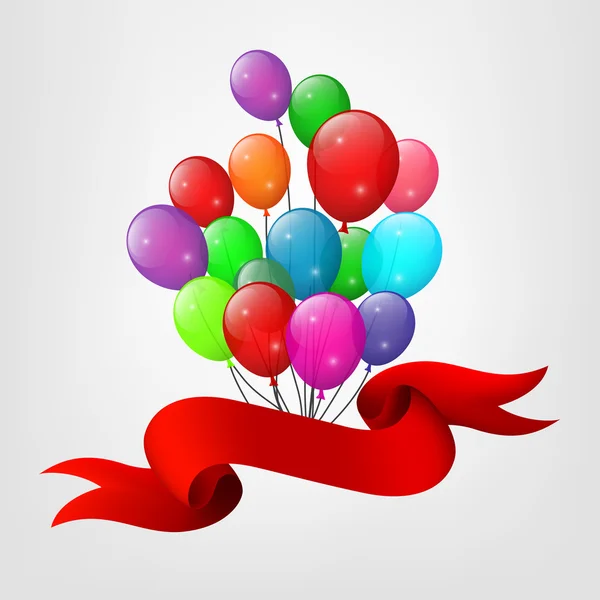 Rood lint vliegen met ballonnen — Stockvector