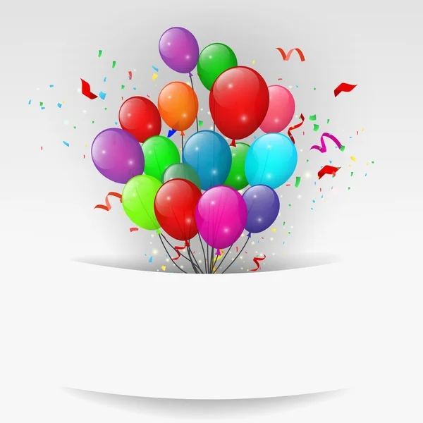 Luftballons mit Konfetti, Happy Birthday Banner — Stockvektor