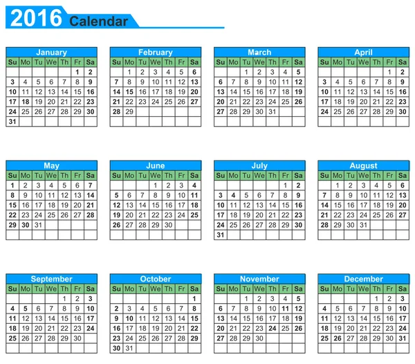 Styl kalendář 2016 — Stockový vektor