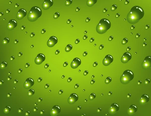 Gouttes d'eau sur fond vert — Image vectorielle