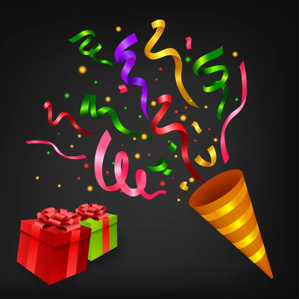 Explosion popper confettis colorés avec boîte cadeau fête d'anniversaire — Image vectorielle