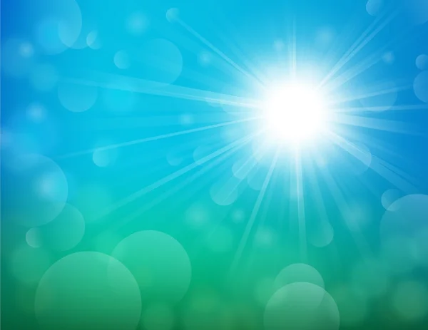 Λαμπερός ήλιος λάμπει με φόντο αναλαμπής φακού — Διανυσματικό Αρχείο