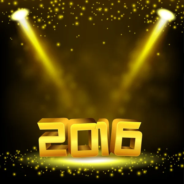 2016 zlata textu osvětlené zlaté reflektor s sypání a mlha — Stockový vektor