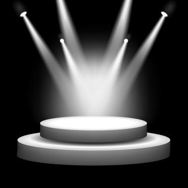 Boş sahne koyu arka plan üzerinde parlayan spot