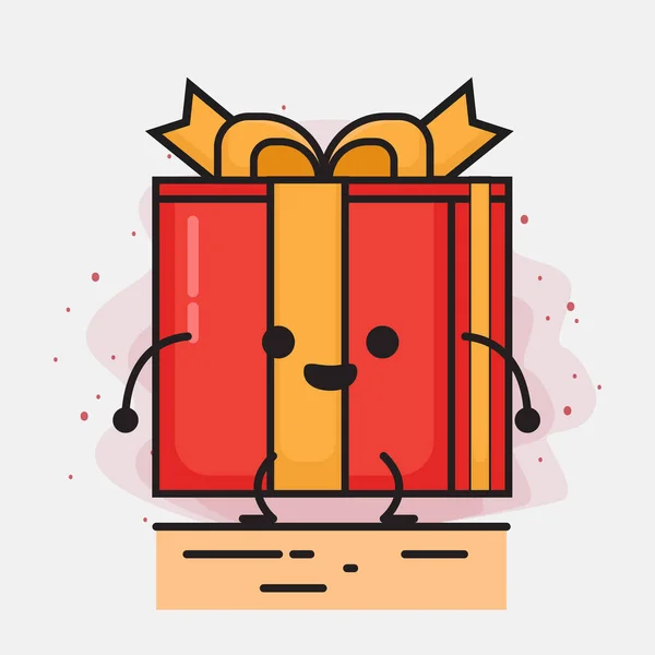 Karácsonyi Ajándék Doboz Aranyos Vektor Karakter Illusztráció — Stock Vector