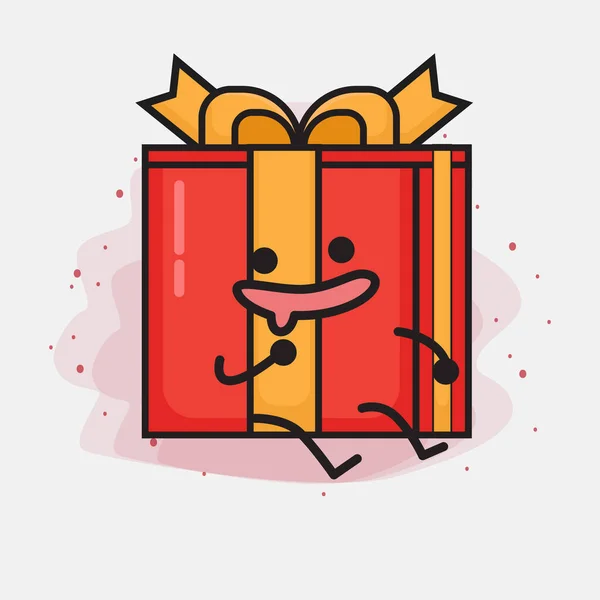 Caixa Presente Natal Ilustração Caráter Vetorial Bonito — Vetor de Stock