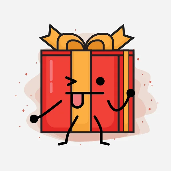 Weihnachten Geschenk Box Cute Vector Character Illustration — Stockvektor