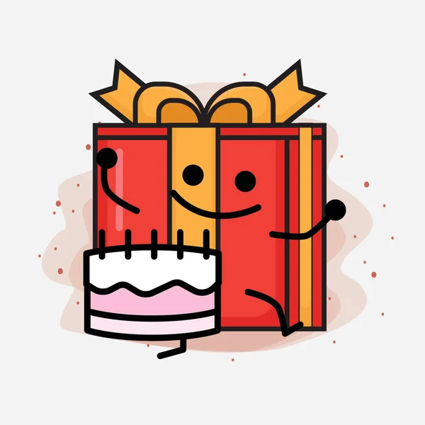 Christmas Gift Box Cute Wektor Ilustracji Znaków — Wektor stockowy